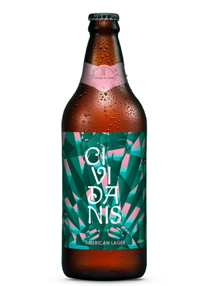 Garrafa de cerveja artesanal com rótulo cubista da Cividanis, da Cozinha do Fred